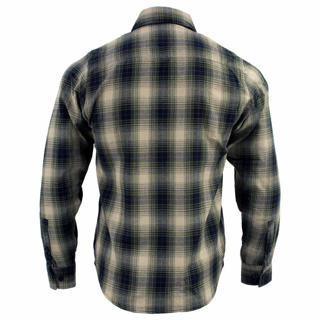 Milwaukee Leather men's grey and black long sleeve cotton flannel shirt with button-up front, shown from the back view.