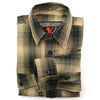 Milwaukee Leather men's grey and black long sleeve cotton flannel shirt, close-up view of fabric and design.