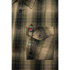 Milwaukee Leather men's grey and black long sleeve cotton flannel shirt, close-up view of fabric and design details.
