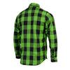 Milwaukee Leather men's black and neon-green long sleeve cotton flannel shirt with button-up front and collar.