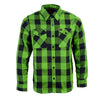 Milwaukee Leather men's black and neon-green long sleeve cotton flannel shirt, stylish textile clothing with a button-up design.