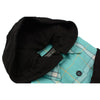 Milwaukee Leather women's casual black and teal long sleeve cotton flannel shirt with hoodie, close-up view of fabric and design.