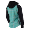 Milwaukee Leather women's black and teal long sleeve cotton flannel shirt with hoodie, casual textile clothing.