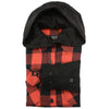 Milwaukee Leather women's casual black and red long sleeve cotton flannel shirt with hoodie, close-up view.