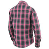 Milwaukee Leather women's black casual cotton flannel shirt with pink long sleeves, comfortable textile clothing for everyday wear.