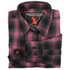 Milwaukee Leather women's black and pink long sleeve cotton flannel shirt, casual textile clothing, close-up view.