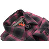 Milwaukee Leather NexGen MNG21604 women's casual long sleeve cotton flannel shirt in black with pink accents, close-up view.