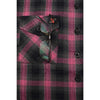 Milwaukee Leather NexGen MNG21604 women's black cotton flannel long sleeve casual shirt with pink accents, close-up view