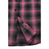 Milwaukee Leather women's casual black cotton flannel shirt with pink long sleeves, stylish and comfortable textile clothing.