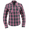 Milwaukee Leather NexGen MNG21604 women's black long sleeve cotton flannel shirt with pink accents, casual textile clothing.
