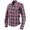 Milwaukee Leather women's black long sleeve casual cotton flannel shirt with pink accents, stylish and comfortable textile clothing.