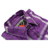 Milwaukee Leather women's casual flannel shirt with long sleeves, purple and white cotton fabric, close-up view of fabric and button details.