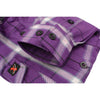 Milwaukee Leather women’s casual purple and white long sleeve cotton flannel shirt with button front and classic fit.
