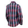 Milwaukee Leather women's long sleeve cotton flannel shirt in black, pink, and blue with a button-up design and soft fabric.