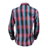Milwaukee Leather women's long sleeve cotton flannel shirt in black, pink, and blue with a button-up design and collar.