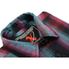 Milwaukee Leather women's long sleeve cotton flannel shirt in black, pink, and blue with a button-up design and collar.