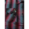 Milwaukee Leather women's long sleeve cotton flannel shirt in black, pink, and blue with a button-up front and collar.