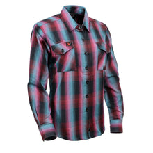 Milwaukee Leather MNG21612 Women's Black and Pink with Blue Long Sleeve Cotton Flannel Shirt