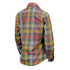 Milwaukee Leather women's long sleeve cotton flannel shirt in gray, red, and yellow with a button-up design and collar.
