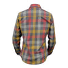 Milwaukee Leather women's long sleeve cotton flannel shirt in gray, red, and yellow with a button-up design and plaid pattern.