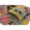 Milwaukee Leather women's gray and red long sleeve cotton flannel shirt with yellow accents, close-up view of the textile clothing.
