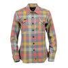 Milwaukee Leather women's long sleeve cotton flannel shirt in gray, red, and yellow with a button-up front and collar.