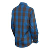 Milwaukee Leather women's long sleeve cotton flannel shirt in brown and aqua with button closure and chest pockets.