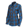 Milwaukee Leather women's long sleeve cotton flannel shirt in brown and aqua with a button-up front and classic collar.
