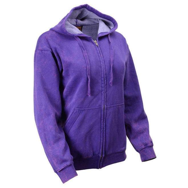 Milwaukee Leather women's distressed purple zip-up sweatshirt with long sleeves and front pocket, casual hoodie by HighwayLeather