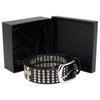 Men's black genuine leather biker belt with cross and stud details, Milwaukee Leather MP7101, featuring an interchangeable buckle.