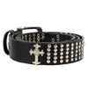 Black genuine leather men's biker belt with cross and stud details, Milwaukee Leather MP7101 belt with interchangeable buckle.