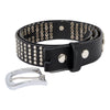 Men's black genuine leather biker belt with cross and stud details, Milwaukee Leather MP7101 with interchangeable buckle.