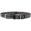 Black genuine leather men's biker belt with cross and stud details, featuring an interchangeable buckle by Milwaukee Leather.