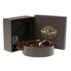 Milwaukee Leather men's light brown genuine leather belt with interchangeable buckle, 1.5 inches wide, showing close-up of buckle and leather strap.