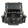Milwaukee Leather MP8100 large black PVC motorcycle touring pack sissy bar bag with two compartments on a bike.