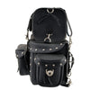 Milwaukee Leather MP8100S black PVC two-piece studded motorcycle touring sissy bar bag with straps and storage compartments.