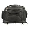 Milwaukee Leather MP8103 large black heavy-duty textile motorcycle pet carrier sissy bar bag mounted on a motorcycle seat.