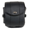 Milwaukee Leather MP8110 small black PVC motorcycle cruiser sissy bar bag with turn clasp and zipper closure, designed for bikers.