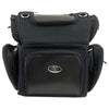 Milwaukee Leather MP8170 black textile motorcycle sissy bar rack bag with five pockets, designed for biker bags and motorcycle travel.