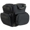 Milwaukee Leather MP8170 black textile motorcycle sissy bar rack bag with five pockets and double barrel design for bikers.