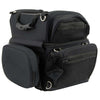 Milwaukee Leather MP8170 black textile motorcycle sissy bar rack bag with five pockets and double barrel design for bikers.