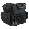 Milwaukee Leather MP8170 black textile motorcycle sissy bar rack bag with five pockets, designed for bikers and motorcycle storage.