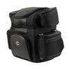 Medium black Milwaukee Leather motorcycle textile sissy bar bag with five pockets and double barrel design, suitable for bikers.