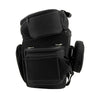 Medium black Milwaukee Leather 5 Pocket motorcycle textile sissy bar bag with double barrel design, mounted on a bike seat.