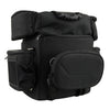 Medium black Milwaukee Leather 5 Pocket motorcycle textile sissy bar bag with double barrel design, mounted on a bike.