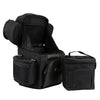 Milwaukee Leather MP8180 black 5-pocket motorcycle sissy bar bag with double barrel design on a bike seat.
