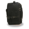 Milwaukee Leather MP8190 small black motorcycle sissy bar bag with sporty textile and PVC design, mounted on a bike's sissy bar.