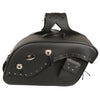 Milwaukee Leather MP8300 black PVC cruiser style riveted throw-over saddlebags for biker bikes, large and durable motorcycle storage bags.