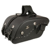 Milwaukee Leather black PVC cruiser style riveted throw-over saddlebags for motorcycles, large biker bags with sturdy design.