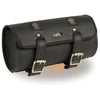 Milwaukee Leather MP8520 black PVC motorcycle windshield tool bag with buffalo nickel snaps, small size, clip attachment, for motorcycle storage.